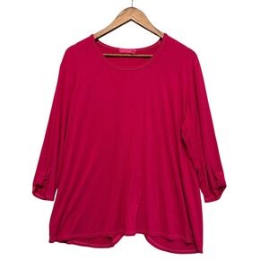 Fresh Produce  Tunic Top Womens L Pink Tulip Back 3/4 Sleeve Scoop Neck USA Knit